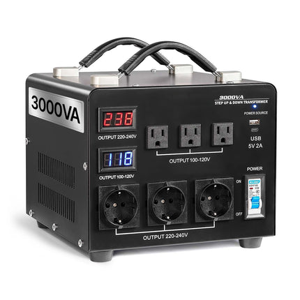 3000VA Step Up Down Voltage Converter, 110V-220V, LCD