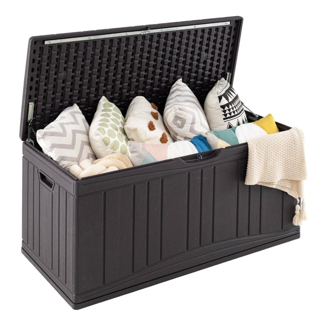 300L HDPE Outdoor Storage Box with Lockable Lid, Brown