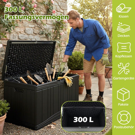 300L Outdoor Storage Box, HDPE, Lockable Lid, Black