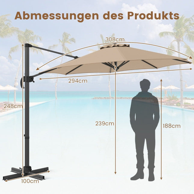 300 cm Beige Patio Umbrella, Adjustable Tilt & 360° Rotation