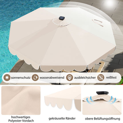 300 cm Beige Patio Umbrella with Solar LED Lights