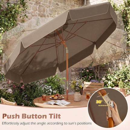 300 cm Brown Patio Umbrella with Tilt and Wood Pole