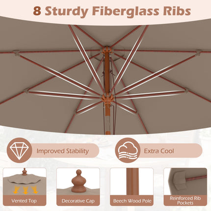 300 cm Brown Patio Umbrella with Tilt and Wood Pole