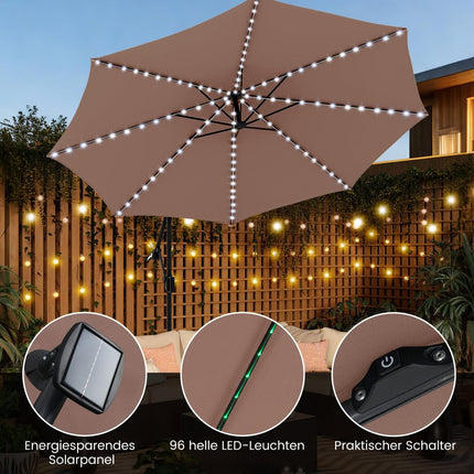 300 cm Cantilever Umbrella with LED Lights, Adjustable Tilt