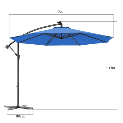 300cm LED Patio Umbrella with Solar Lights, Blue