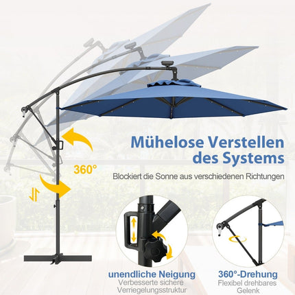 300 cm Patio Umbrella with 32 Solar LED Lights, Blue