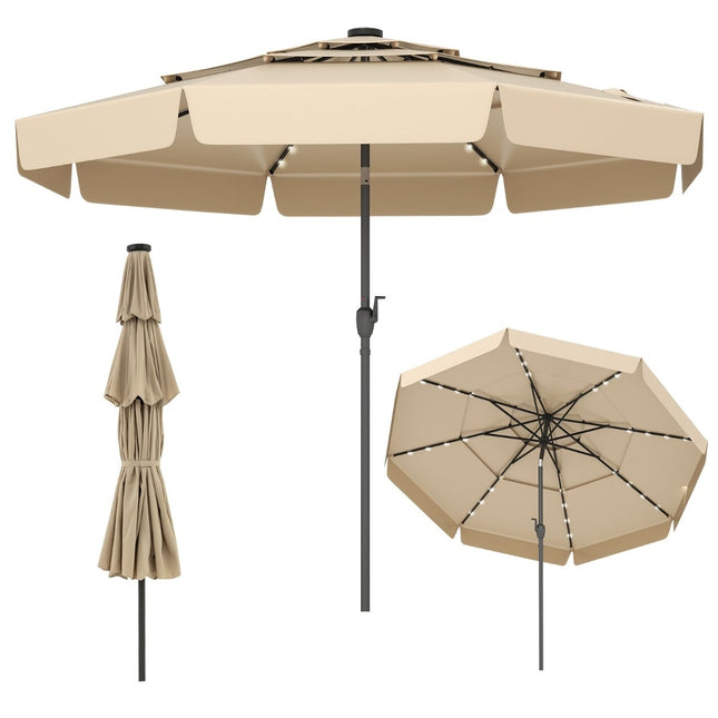 300 cm Patio Umbrella with Solar LED Lights, Beige