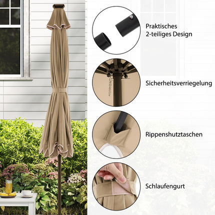 300 cm Patio Umbrella with Solar LED Lights & Crank