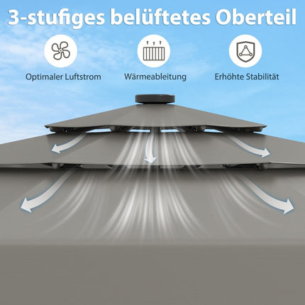 300 cm Patio Umbrella with Solar LED Lights, Grey
