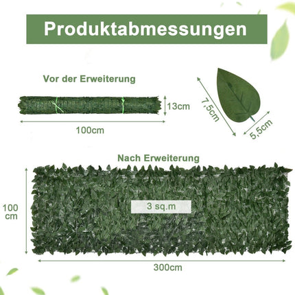 300 x 100 cm artificial plant wall ivy leaves privacy screen hedge plant wind protection