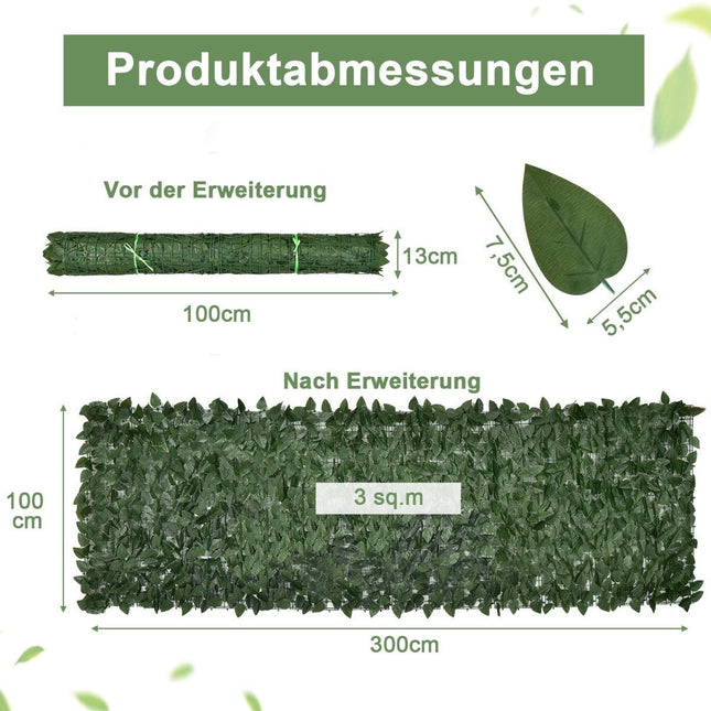 300 x 100 cm artificial plant wall ivy leaves privacy screen hedge plant wind protection