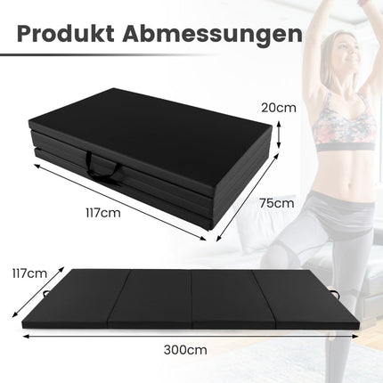 300 x 117 x 5 cm soft floor mat made of artificial leather with climbing fastener and carrying handles, black