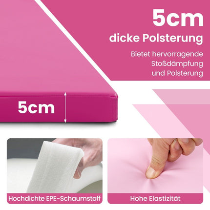 300 x 117 x 5 cm soft floor mat made of faux leather with climbing fastener and carrying handles pink