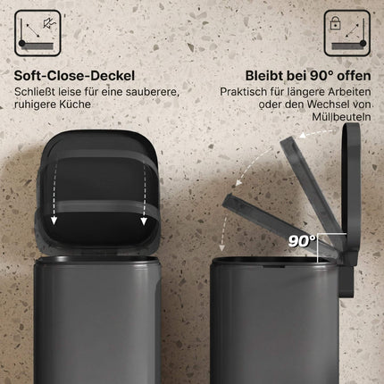 30L Kitchen Trash Can with Soft-Close Lid, Black
