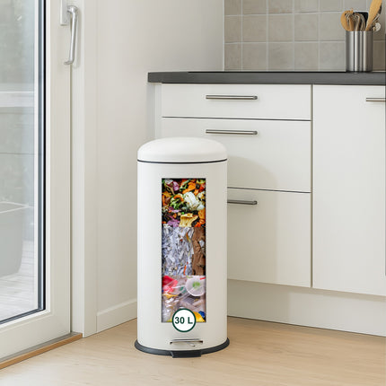 30L Metal & Plastic Kitchen Bin, Foot Pedal