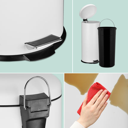 30L Metal & Plastic Kitchen Bin, Foot Pedal