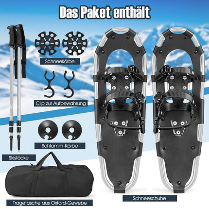 30'' Snowshoes 4-in-1 Off-Road Snow Boots for Adults Teens & Kids Silver