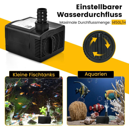 30 W mini aquarium pump with 2.5 m high stroke & 1.83 m power cable & 3 nozzles water pump 1400 L/h