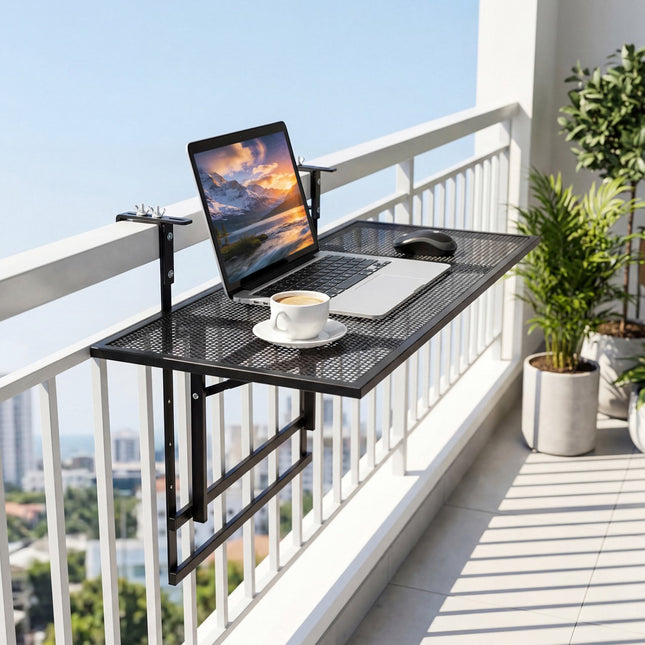 31.5" Folding Metal Bar Table, Adjustable Height, Black
