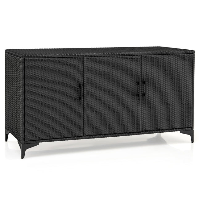 318L Rattan Garden Cabinet with Removable Shelves &amp; Doors Outdoor Weatherproof Side Cabinet Black