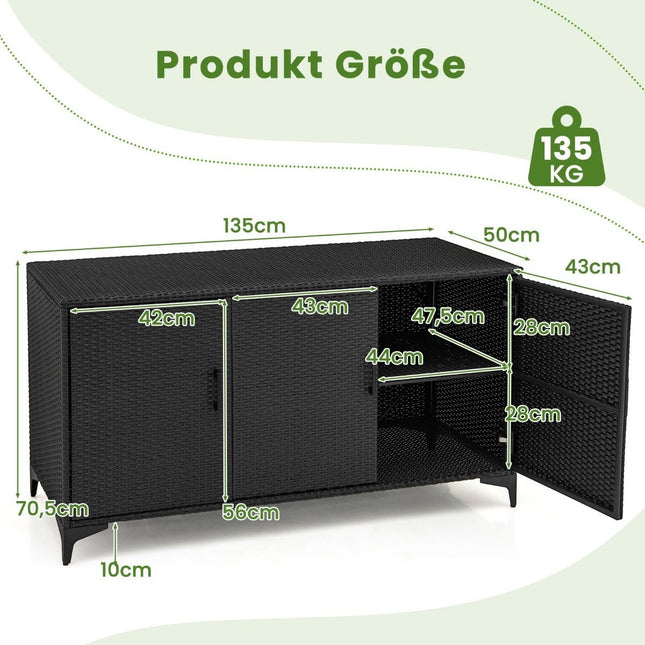318L Rattan Garden Cabinet with Removable Shelves &amp; Doors Outdoor Weatherproof Side Cabinet Black