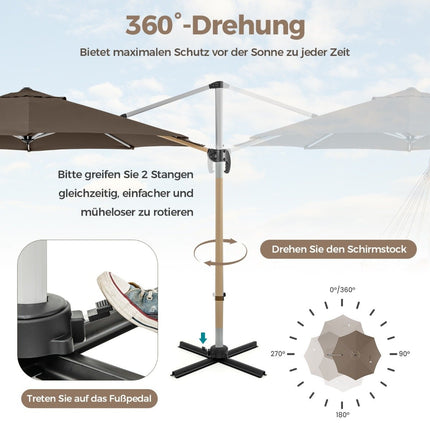 Ø 330 cm parasol with crank &amp; UPF 50+ &amp; 360° rotating cantilever parasol garden umbrella brown