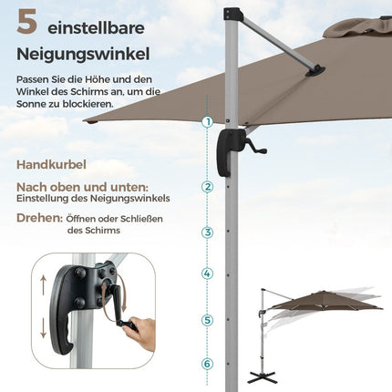 Ø 330 cm parasol with crank &amp; UPF 50+ &amp; 360° rotating cantilever parasol garden umbrella brown