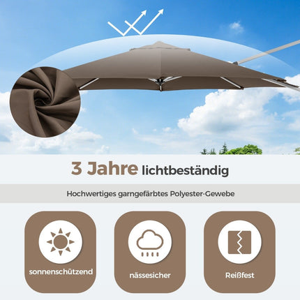 Ø 330 cm parasol with crank &amp; UPF 50+ &amp; 360° rotating cantilever parasol garden umbrella brown