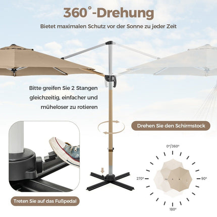 Ø 330 cm parasol with crank &amp; UPF 50+ &amp; 360° rotating cantilever umbrella garden umbrella beige