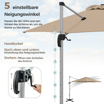 Ø 330 cm parasol with crank &amp; UPF 50+ &amp; 360° rotating cantilever umbrella garden umbrella beige