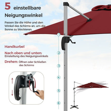 Ø 330 cm parasol with crank &amp; UPF 50+ &amp; 360° rotating cantilever umbrella garden umbrella red