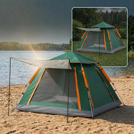 3-4 Person Quick-Setup Tent with Awning & UV Protection