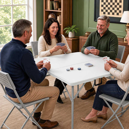 34" Square Foldable Card Table, White – Portable & Durable
