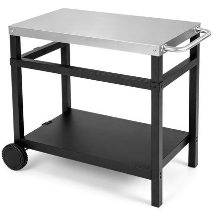 34" x 20" Double-Shelf Grill Table with Steel Top