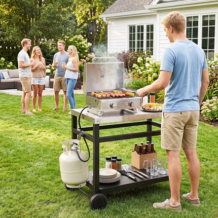 34" x 20" Double-Shelf Grill Table with Steel Top