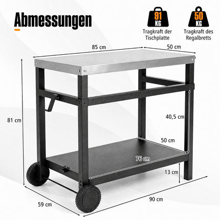 34" x 20" Double-Shelf Grill Table with Steel Top
