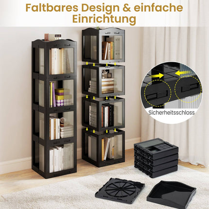 360 Rotating Bookshelf, Foldable, Transparent, Black