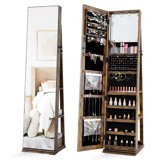 360 Rotating Jewelry Armoire with Mirror & Shelves