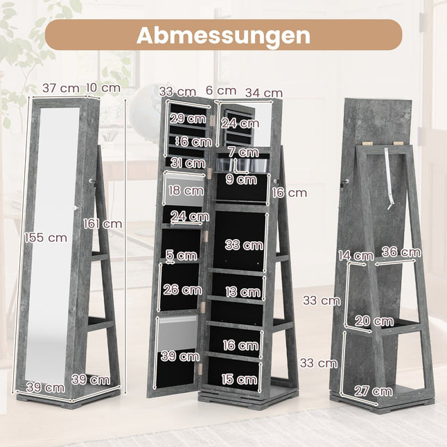 360 Rotating Jewelry Cabinet with Full-Length Mirror