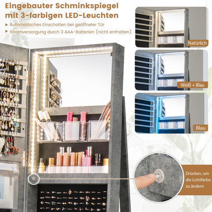 360 Rotating Jewelry Cabinet with LED Lights, Mirror