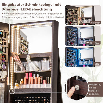 360 Rotating Jewelry Cabinet with LED Lights, Mirror