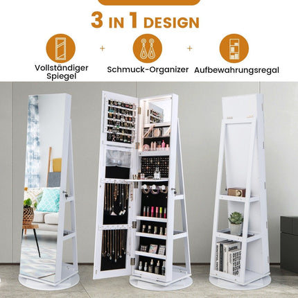 360° Rotating Jewelry Cabinet with LED Lights, Mirror, Lock