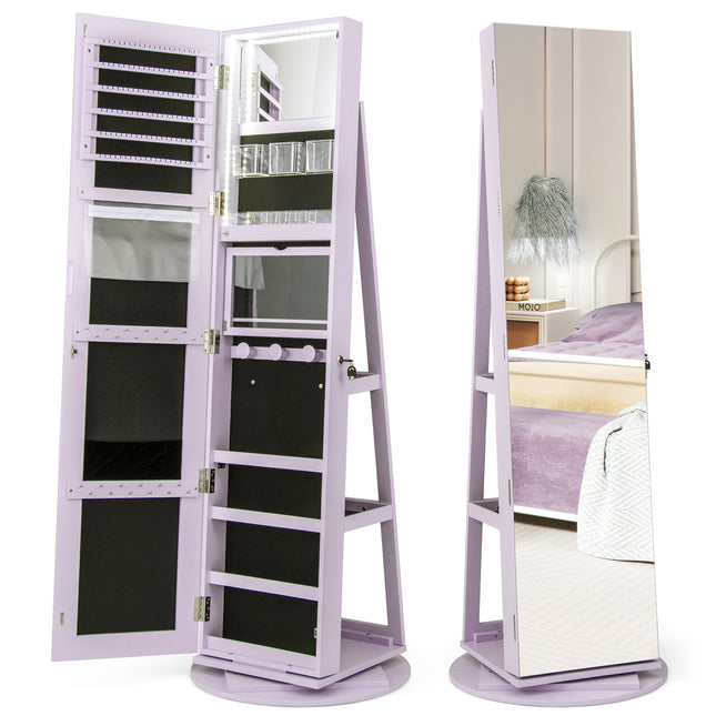 360 Rotating Jewelry Cabinet with LED Lights, Mirror, Lock