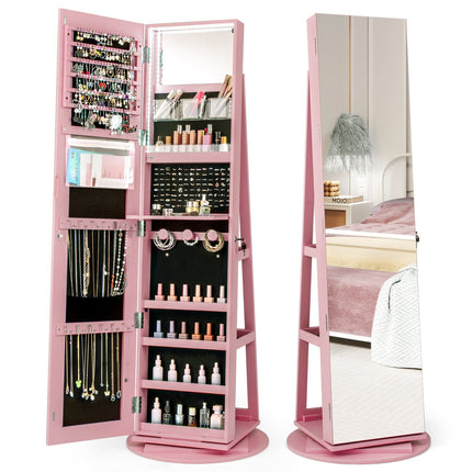 360 Rotating Jewelry Cabinet with LED Lights and Mirror