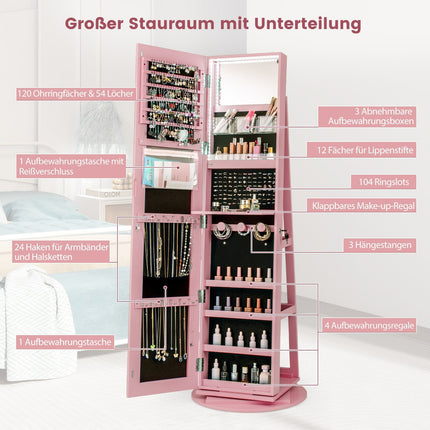 360 Rotating Jewelry Cabinet with LED Lights and Mirror