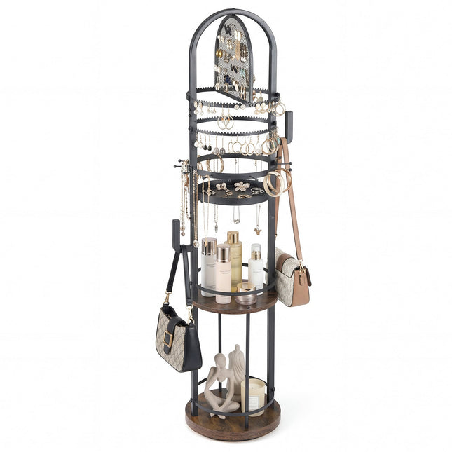 360° draaibare sieradenorganizer met houders voor oorbellen en kettingen