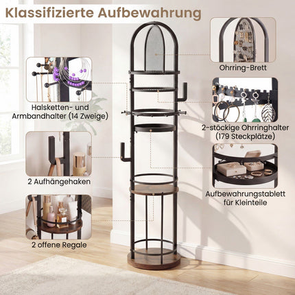 360 Rotating Jewelry Organizer with Earring & Necklace Holders