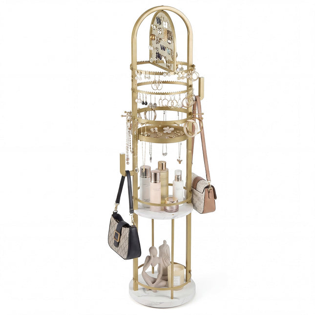 360 Rotating Jewelry Stand with Earring & Necklace Holders