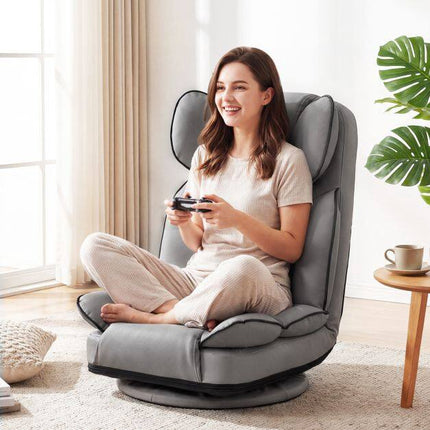 360 Swivel Gaming Chair, Adjustable Backrest, Gray PU Leather
