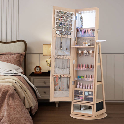 360 Swivel Jewelry Cabinet with Full-Length Mirror & LED
